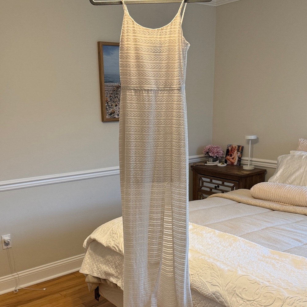 Aqua Ivory Strappy Maxi Dress with Sheer Geometric Panels